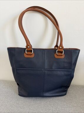 Tignanello leather Navy Tote with Brown Handles